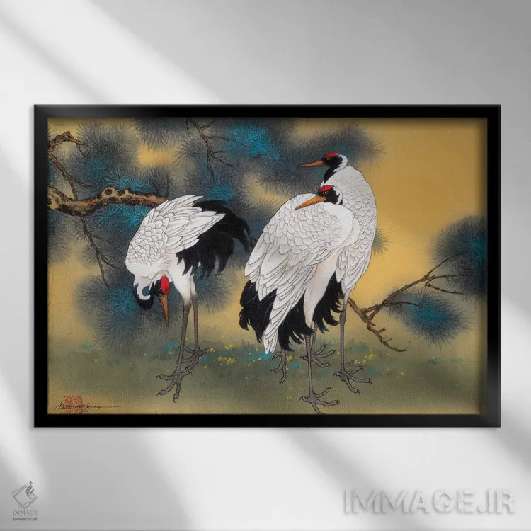 تابلو درناهای صبحگاهی اثر کارولین آر یانگ - نمای قابدار مشکی