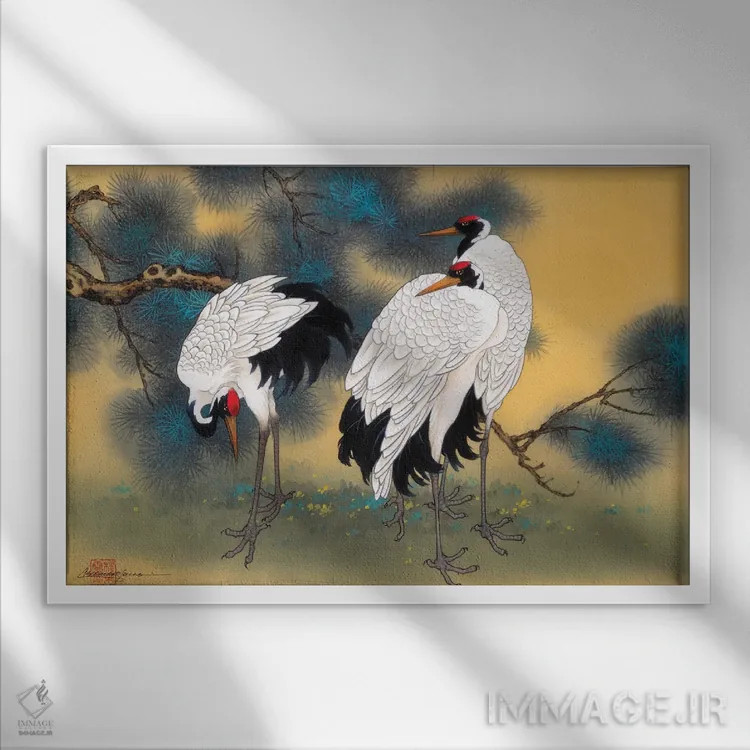 تابلو درناهای صبحگاهی اثر کارولین آر یانگ - نمای قابدار سفید