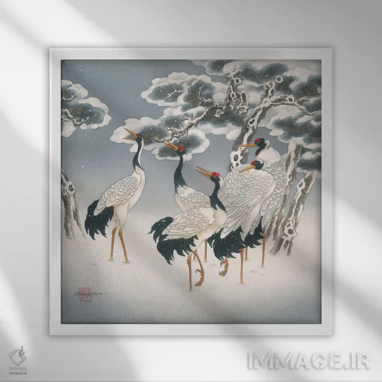 تابلو انتظار در برف اثر کارولین آر یانگ - نمای قابدار سفید