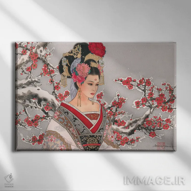 تابلو شکوفهها در برف اثر کارولین آر یانگ - نمای روبهرو روی دیوار