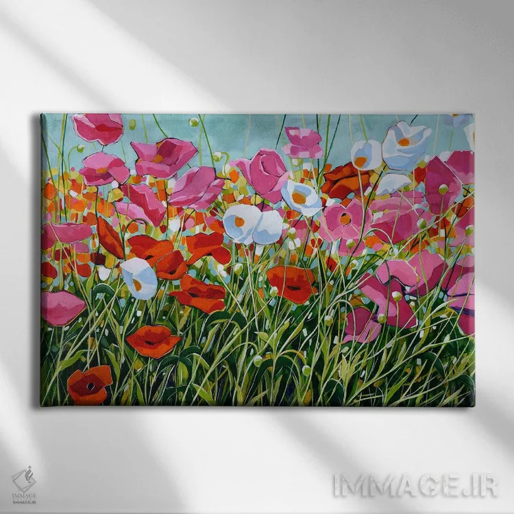 تابلو باغ شقایق اثر سیندی کافمن - نمای روبهرو روی دیوار