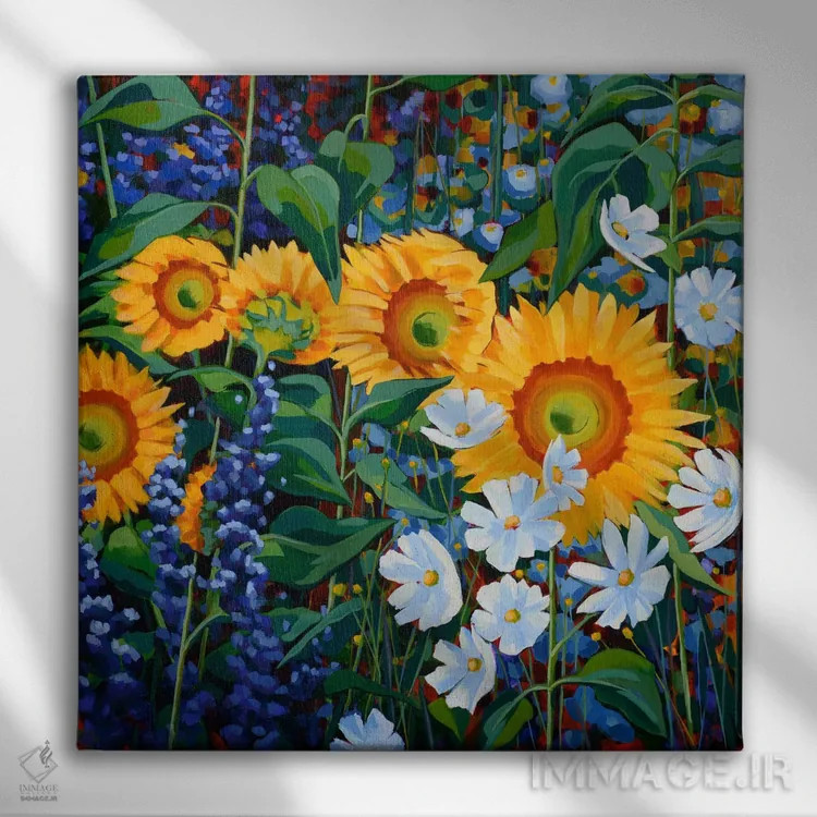 تابلو آفتابگردانها و دوستان اثر سیندی کافمن - نمای روبهرو روی دیوار