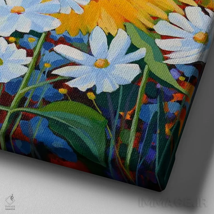 تابلو آفتابگردانها و دوستان اثر سیندی کافمن - نمای نزدیک بافت بوم