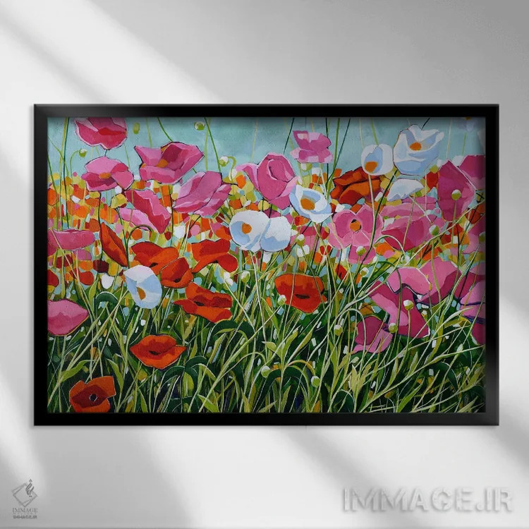 تابلو باغ شقایق اثر سیندی کافمن - نمای قابدار مشکی