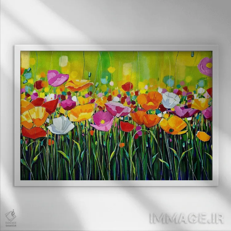 تابلو عصر در باغ اثر سیندی کافمن - نمای قابدار سفید