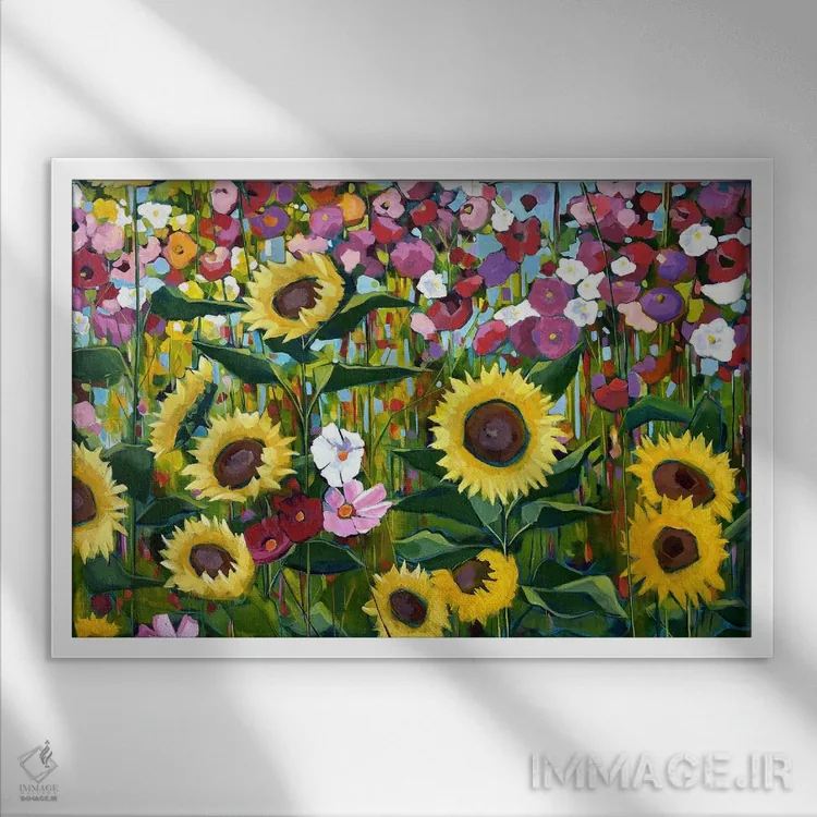 تابلو تصویر زرد و صورتی اثر سیندی کافمن - نمای قابدار سفید