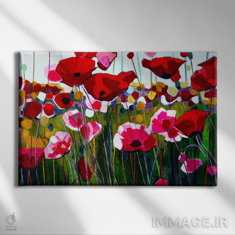 تابلو شقایقهای رقصان اثر سیندی کافمن - نمای روبهرو روی دیوار