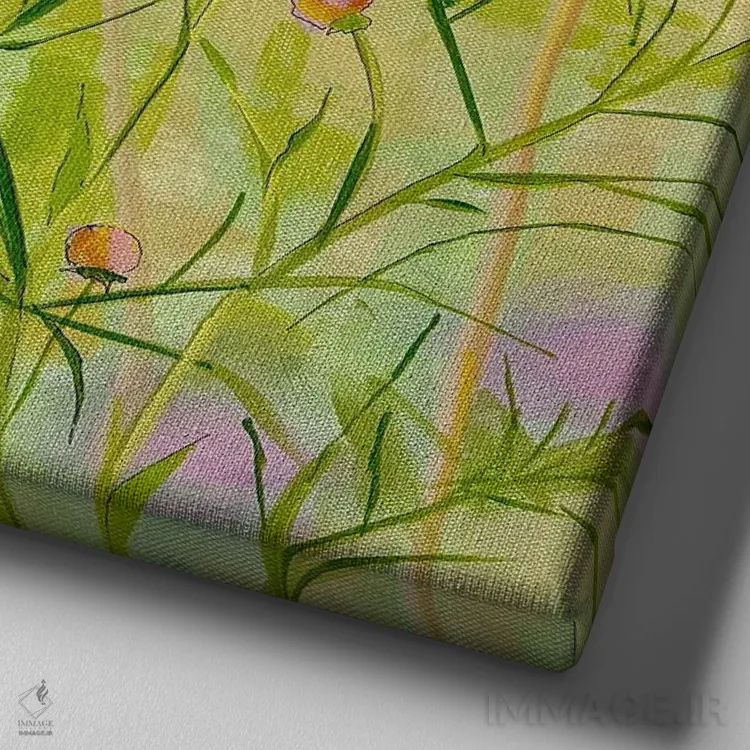 تابلو کیهان صورتی و سفید اثر سیندی کافمن - نمای نزدیک بافت بوم