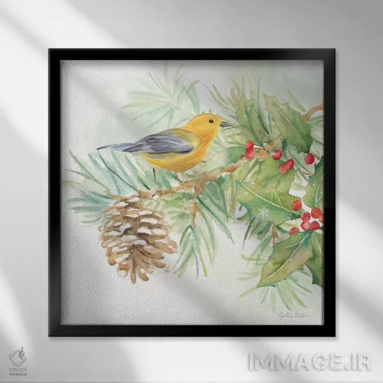 تابلو پرندگان زمستانی اثر سینتیا کولتر - نمای قابدار مشکی