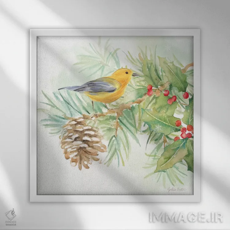 تابلو پرندگان زمستانی اثر سینتیا کولتر - نمای قابدار سفید