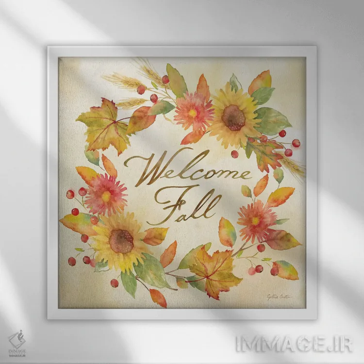 تابلو پاییز خوش آمدی - قدردان باش اثر سینتیا کولتر - نمای قابدار سفید