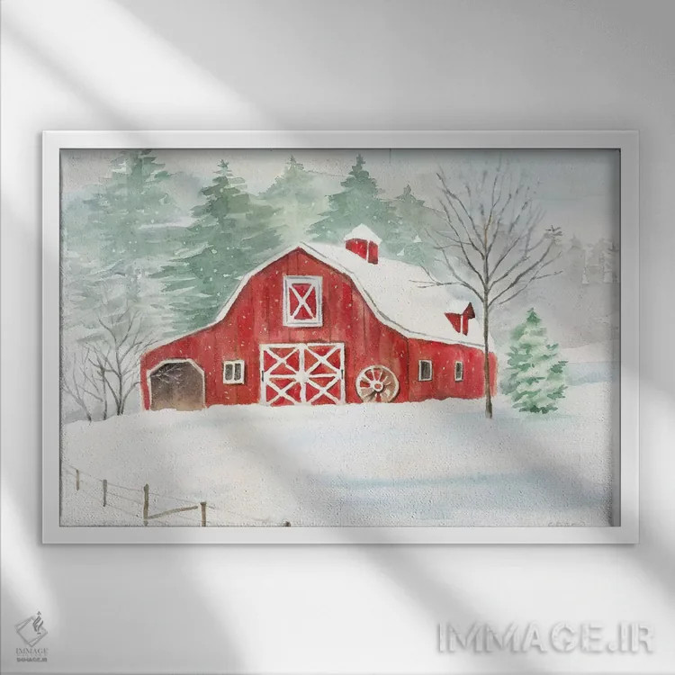 تابلو خانه روستایی زمستانی اثر سینتیا کولتر - نمای قابدار سفید
