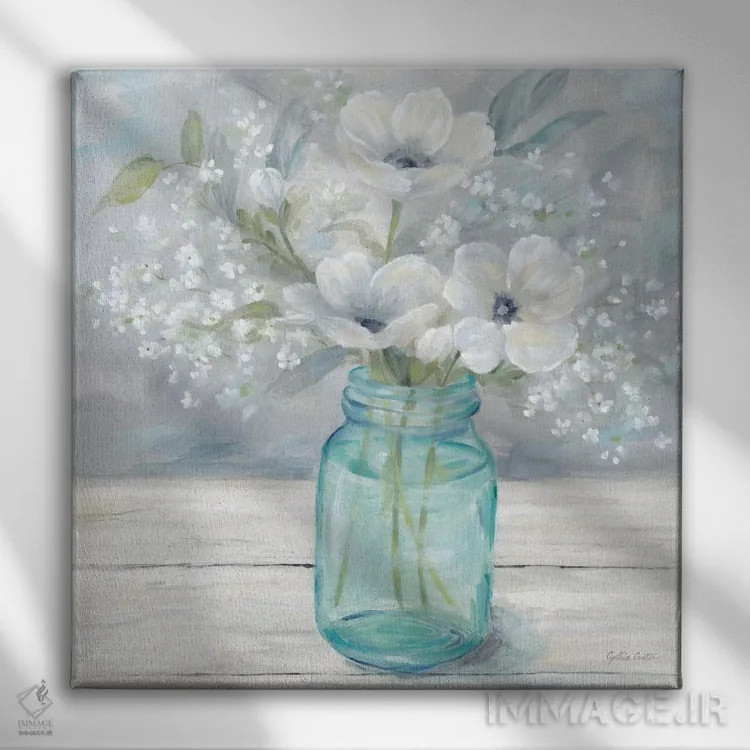 تابلو دستهگل در شیشه قدیمی I اثر سینتیا کولتر - نمای روبهرو روی دیوار