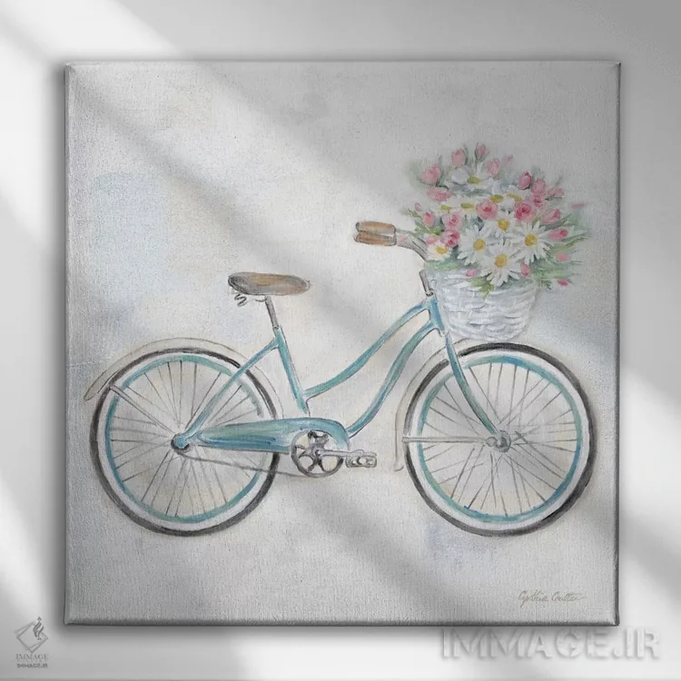 تابلو دوچرخه قدیمی با سبد گل I اثر سینتیا کولتر - نمای روبهرو روی دیوار