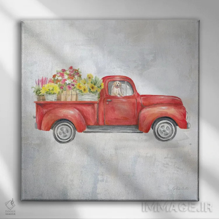 تابلو کامیون قرمز قدیمی اثر سینتیا کولتر - نمای روبهرو روی دیوار