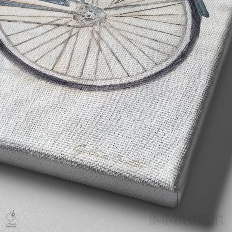 تابلو دوچرخه قدیمی با سبد گل II اثر سینتیا کولتر - نمای نزدیک بافت بوم