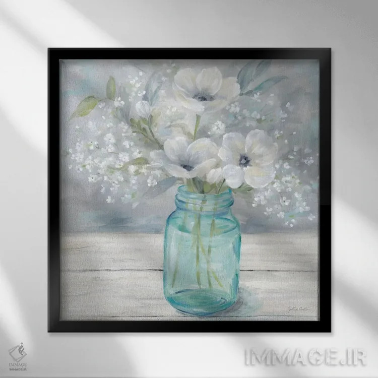 تابلو دستهگل در شیشه قدیمی I اثر سینتیا کولتر - نمای قابدار مشکی