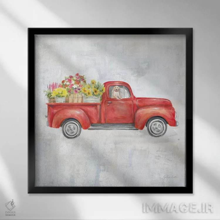 تابلو کامیون قرمز قدیمی اثر سینتیا کولتر - نمای قابدار مشکی