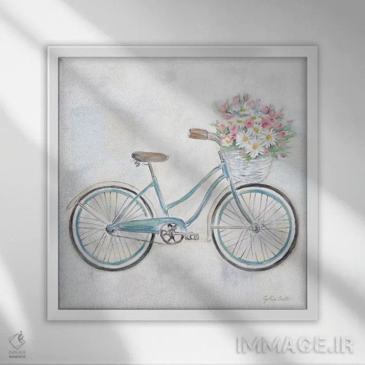 تابلو دوچرخه قدیمی با سبد گل I اثر سینتیا کولتر - نمای قابدار سفید