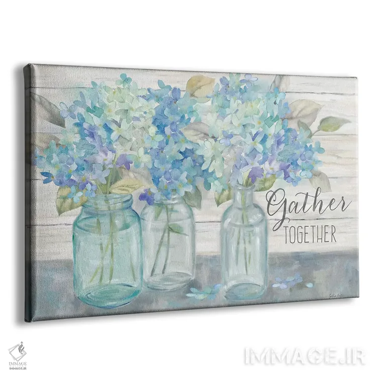 تابلو هورتانسیاهای خانه روستایی در شیشههای میسون - گردهمایی اثر سینتیا کولتر - نمای پرسپکتیو محصول