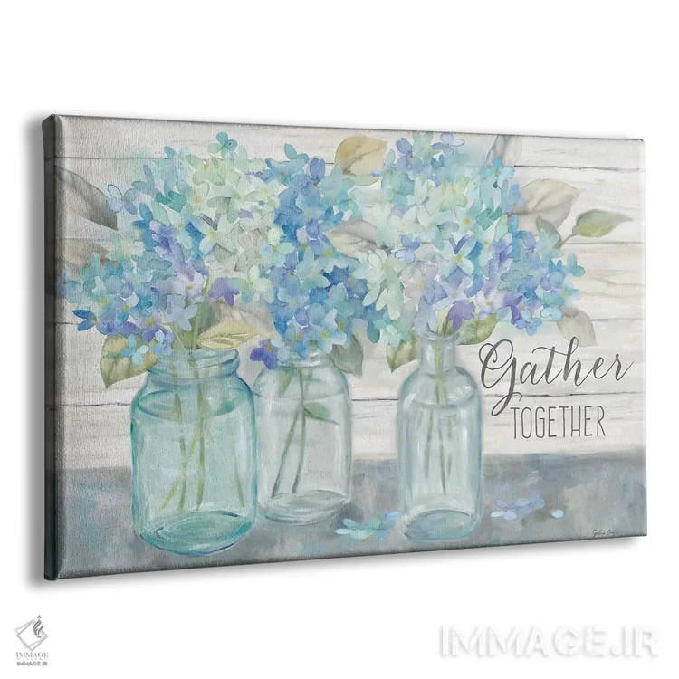 تابلو هورتانسیاهای خانه روستایی در شیشههای میسون - گردهمایی اثر سینتیا کولتر - نمای پرسپکتیو محصول