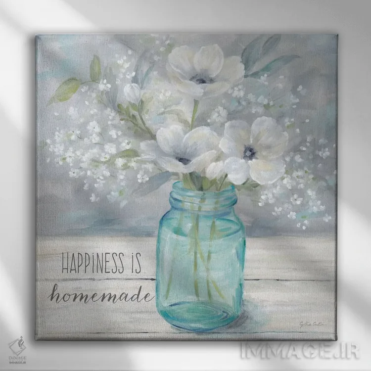 تابلو جمله الهامبخش دستهگل در شیشه قدیمی I اثر سینتیا کولتر - نمای روبهرو روی دیوار