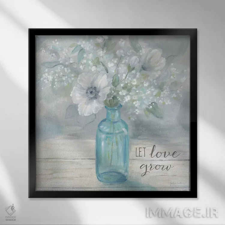 تابلو جمله الهامبخش دستهگل در شیشه قدیمی II اثر سینتیا کولتر - نمای قابدار مشکی