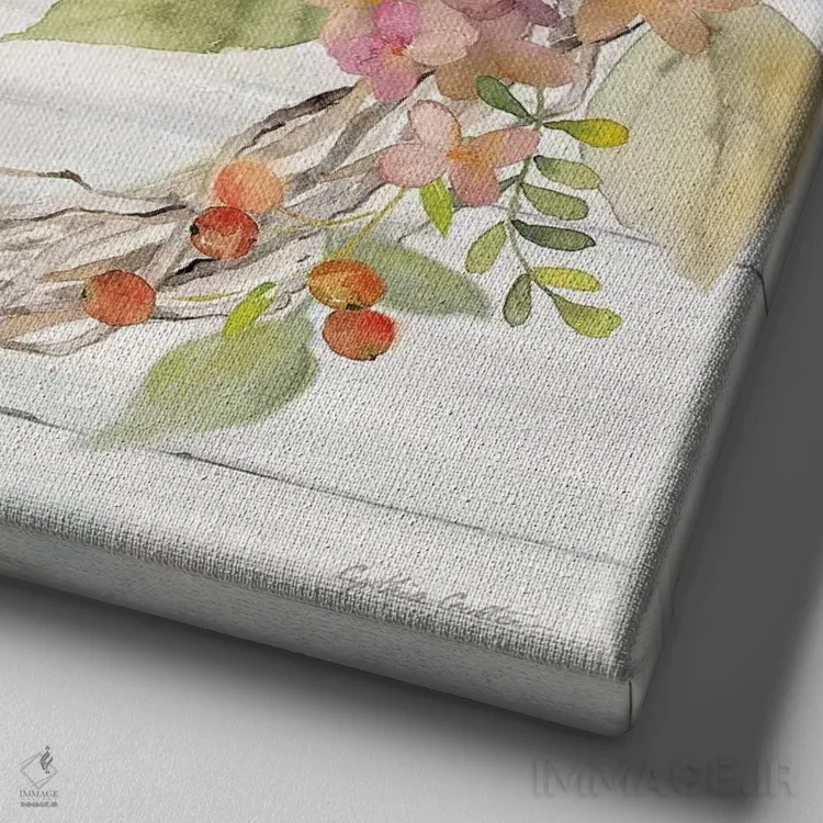 تابلو حلقه گل هورتانسیا خانه روستایی ادویه II - جای خوشبختی اثر سینتیا کولتر - نمای نزدیک بافت بوم