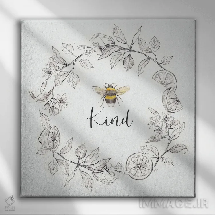 تابلو حلقه گل زنبوری جملهدار II - مهربان اثر سینتیا کولتر - نمای روبهرو روی دیوار