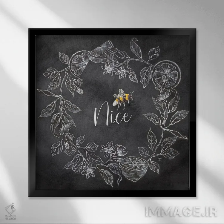 تابلو حلقه گل زنبوری جملهدار مشکی III - خوب اثر سینتیا کولتر - نمای قابدار مشکی