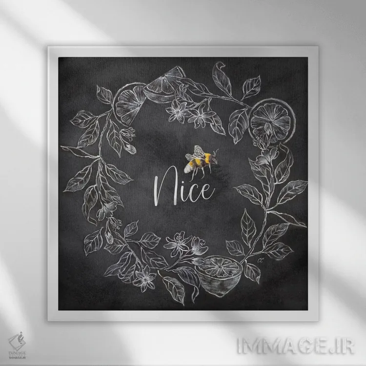 تابلو حلقه گل زنبوری جملهدار مشکی III - خوب اثر سینتیا کولتر - نمای قابدار سفید