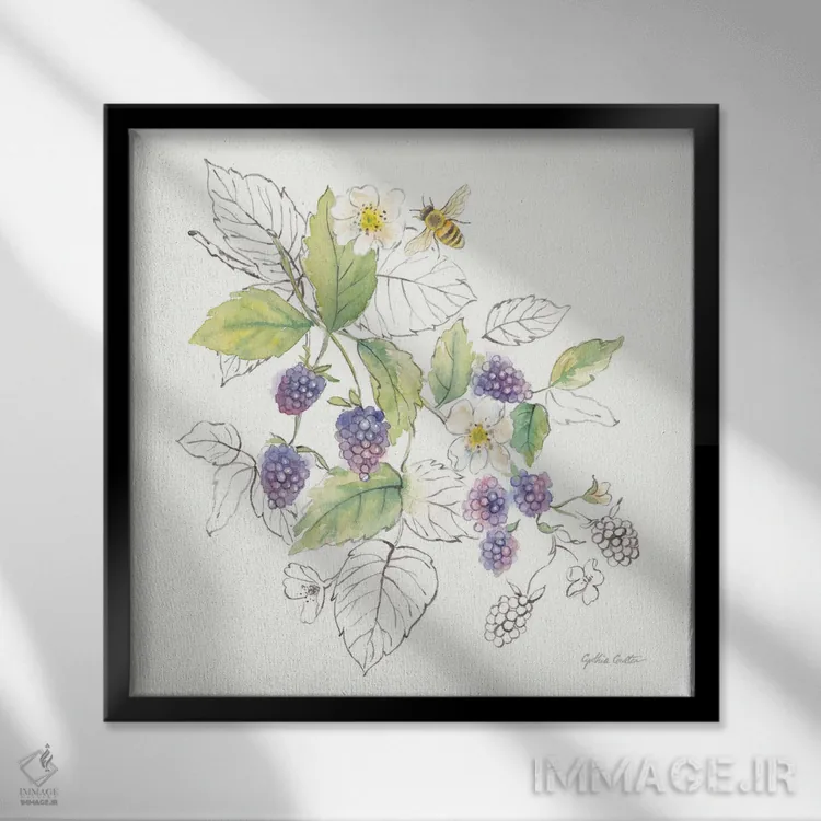 تابلو توتها و زنبورها III اثر سینتیا کولتر - نمای قابدار مشکی