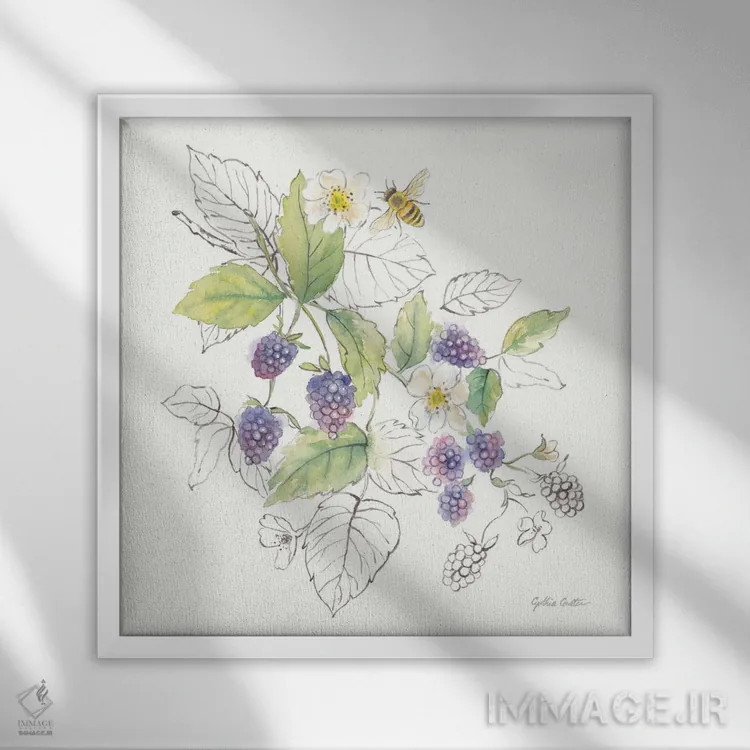 تابلو توتها و زنبورها III اثر سینتیا کولتر - نمای قابدار سفید