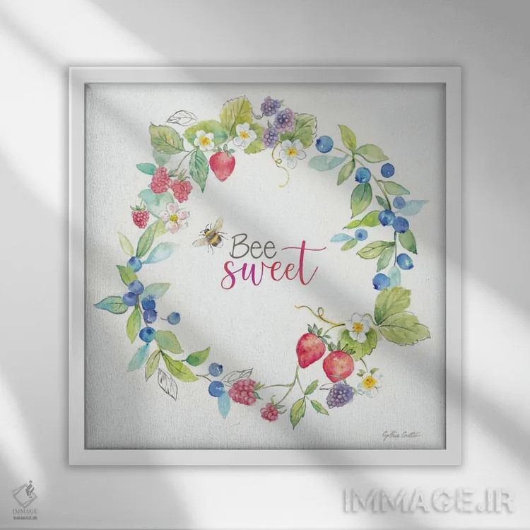 تابلو توتها و زنبورها VII اثر سینتیا کولتر - نمای قابدار سفید