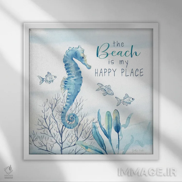 تابلو دریای آبی بزرگ XIX اثر سینتیا کولتر - نمای قابدار سفید