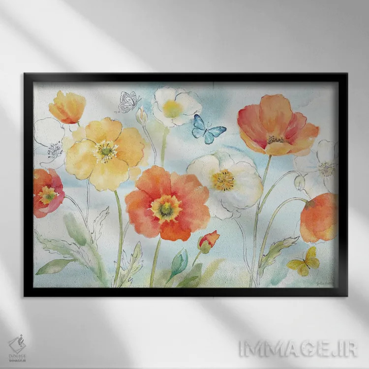 تابلو شقایقهای شاد I اثر سینتیا کولتر - نمای قابدار مشکی