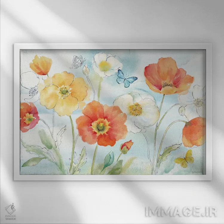 تابلو شقایقهای شاد I اثر سینتیا کولتر - نمای قابدار سفید