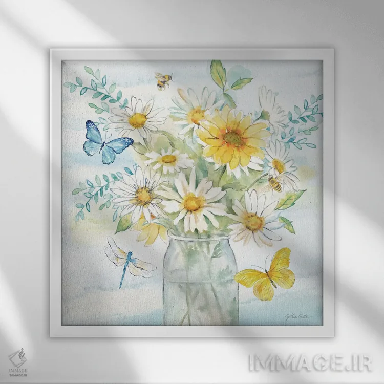 تابلو روزهای مملو از گل مینا II اثر سینتیا کولتر - نمای قابدار سفید