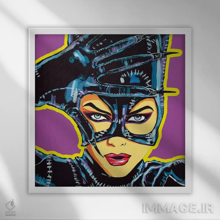 تابلو زن گربهای (کمیک) اثر کوری پلاملی - نمای قابدار سفید