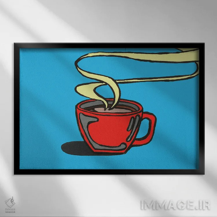 تابلو قهوه آبی اثر کوری پلاملی - نمای قابدار مشکی