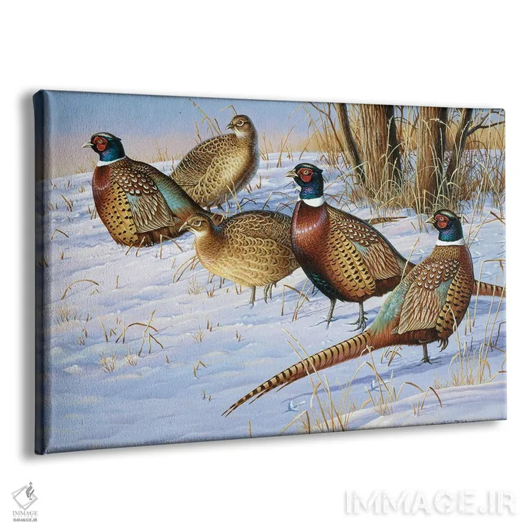 تابلو پنج قرقاول در برف اثر سنتی فیشر - نمای پرسپکتیو محصول