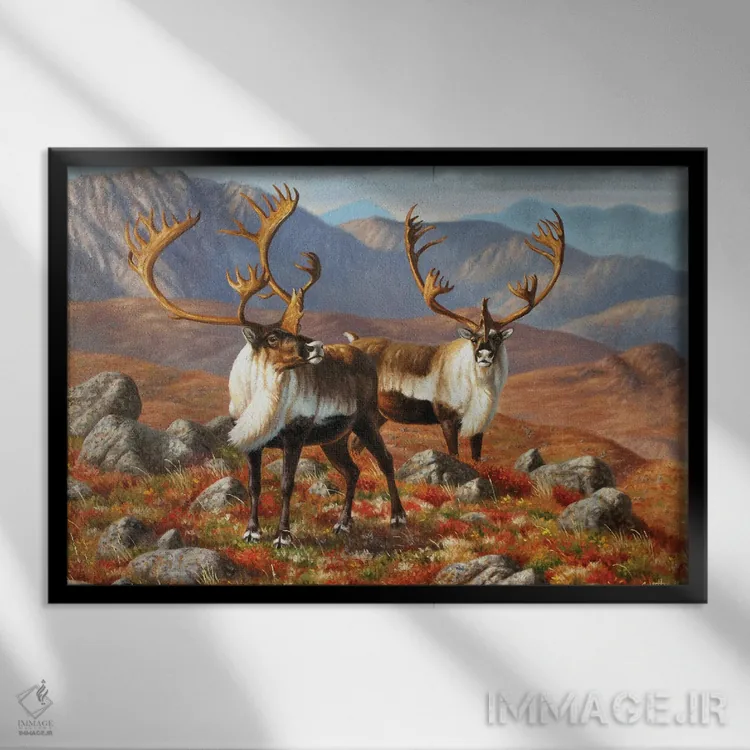 تابلو کاربو ۱ (گوزن شمالی) اثر سنتی فیشر - نمای قابدار مشکی
