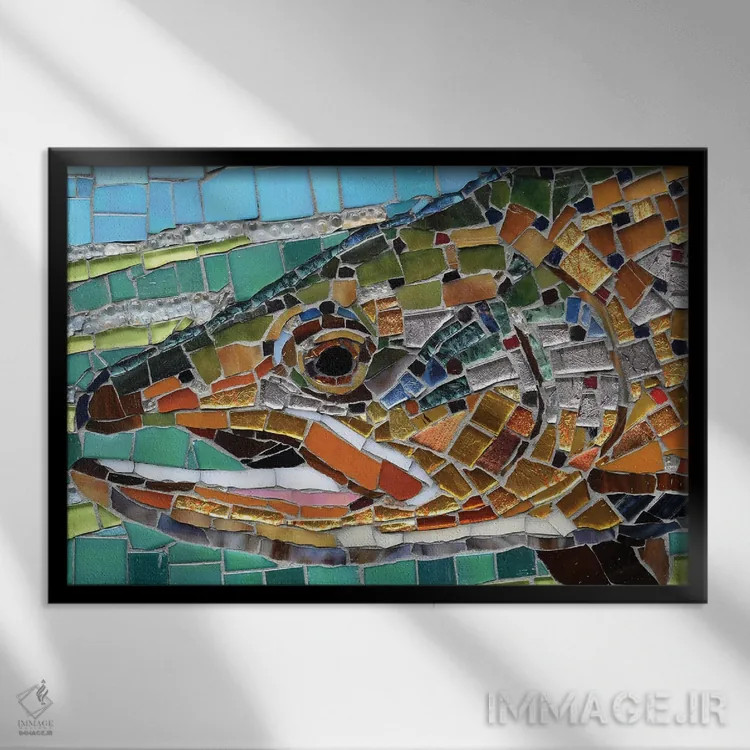 تابلو موزاییک شیشهای قزلآلای قهوهای اثر سنتی فیشر - نمای قابدار مشکی