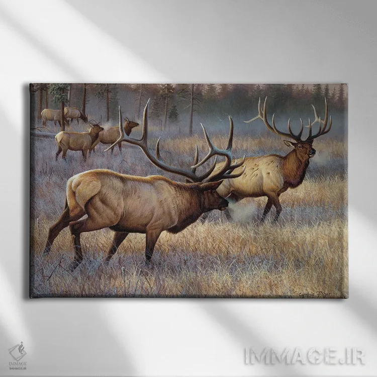 تابلو گوزن بزرگ اثر سنتی فیشر - نمای روبهرو روی دیوار