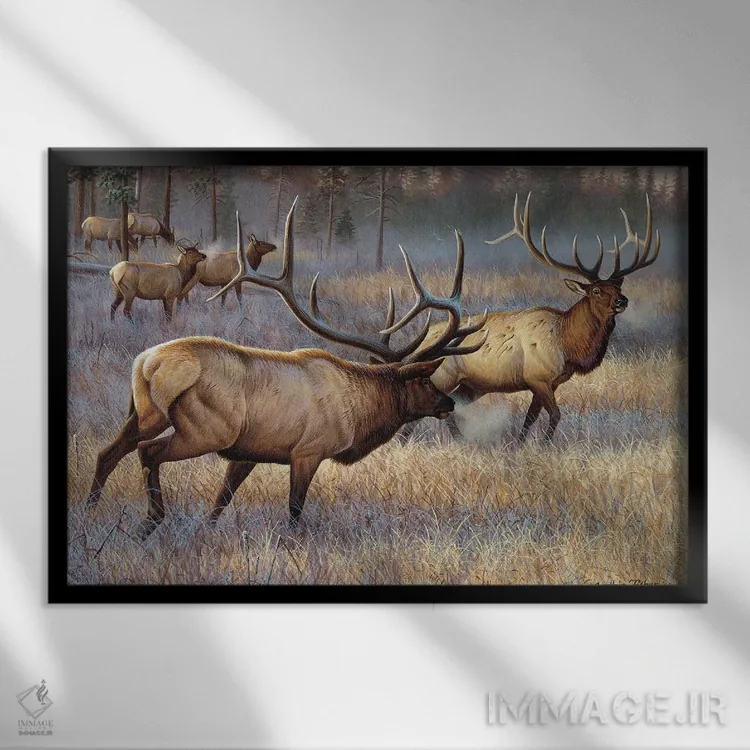 تابلو گوزن بزرگ اثر سنتی فیشر - نمای قابدار مشکی