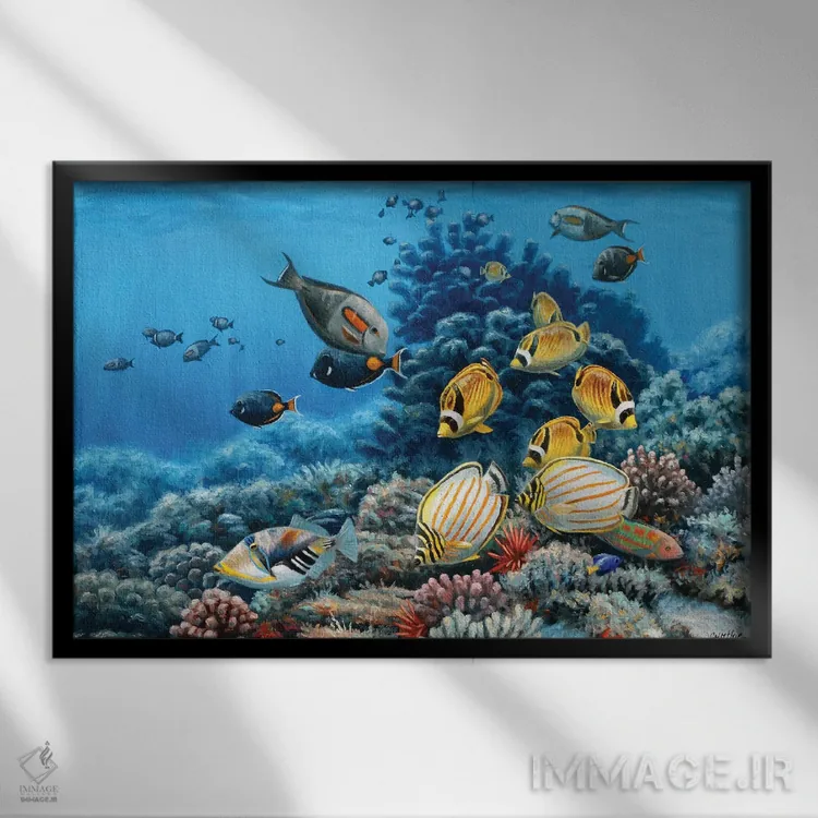 تابلو صخره مرجانی هاوایی اثر سنتی فیشر - نمای قابدار مشکی