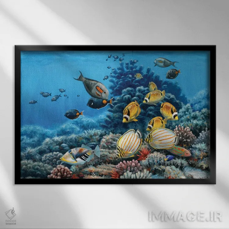تابلو صخره مرجانی هاوایی اثر سنتی فیشر - نمای قابدار مشکی