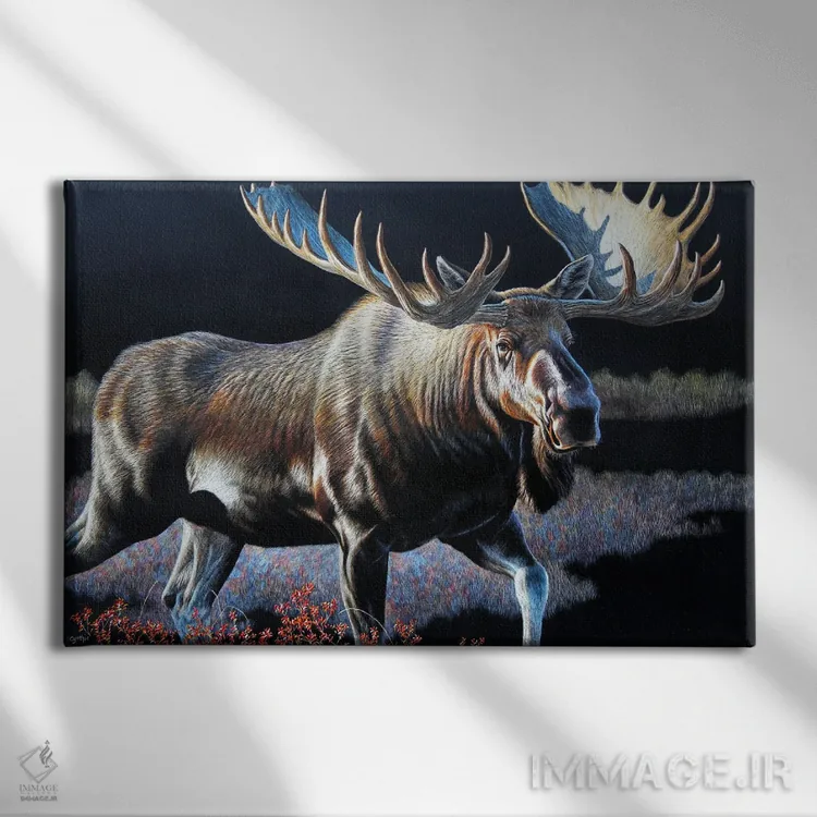 تابلو گوزن شمالی سب اثر سنتی فیشر - نمای روبهرو روی دیوار