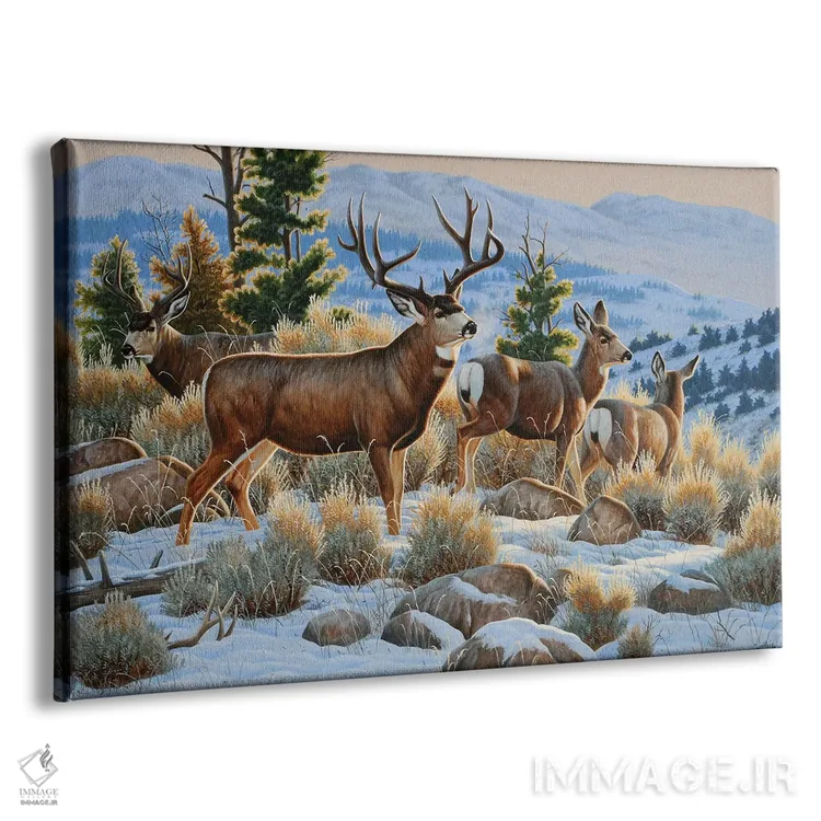 تابلو گوزن قاطر برفی اثر سنتی فیشر - نمای پرسپکتیو محصول