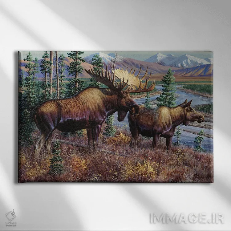 تابلو گوزن شمالی اثر سنتی فیشر - نمای روبهرو روی دیوار